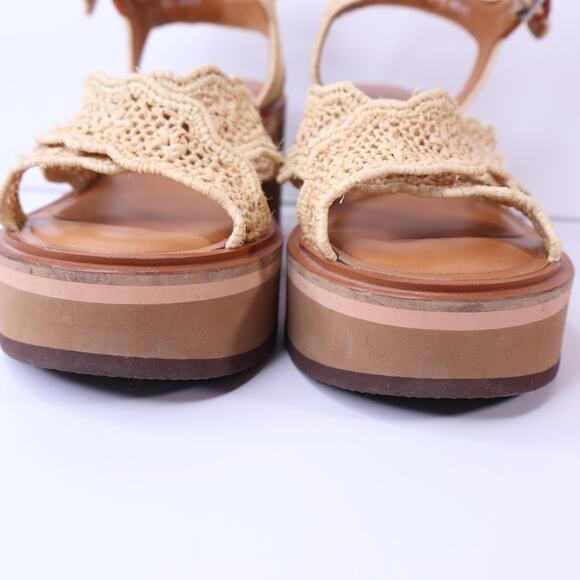 CLERGERIE Charline Platform Wedge Sandals Natural Raffia Strap Women's 39.5/ US9 - Picture 4 of 11